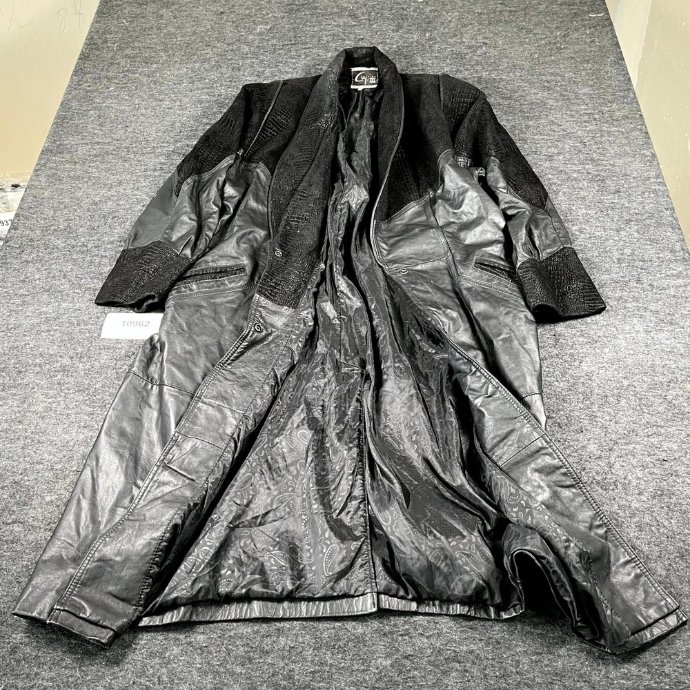 Vintage Global Identity G-III Leather Trench Coat Womens 1X Black Snake Winter